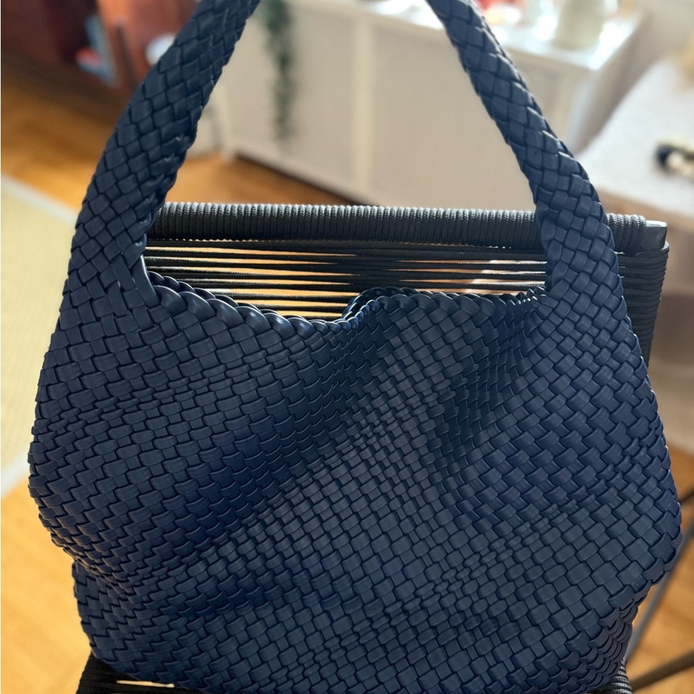 Chic Navy Woven Shoulder Bag